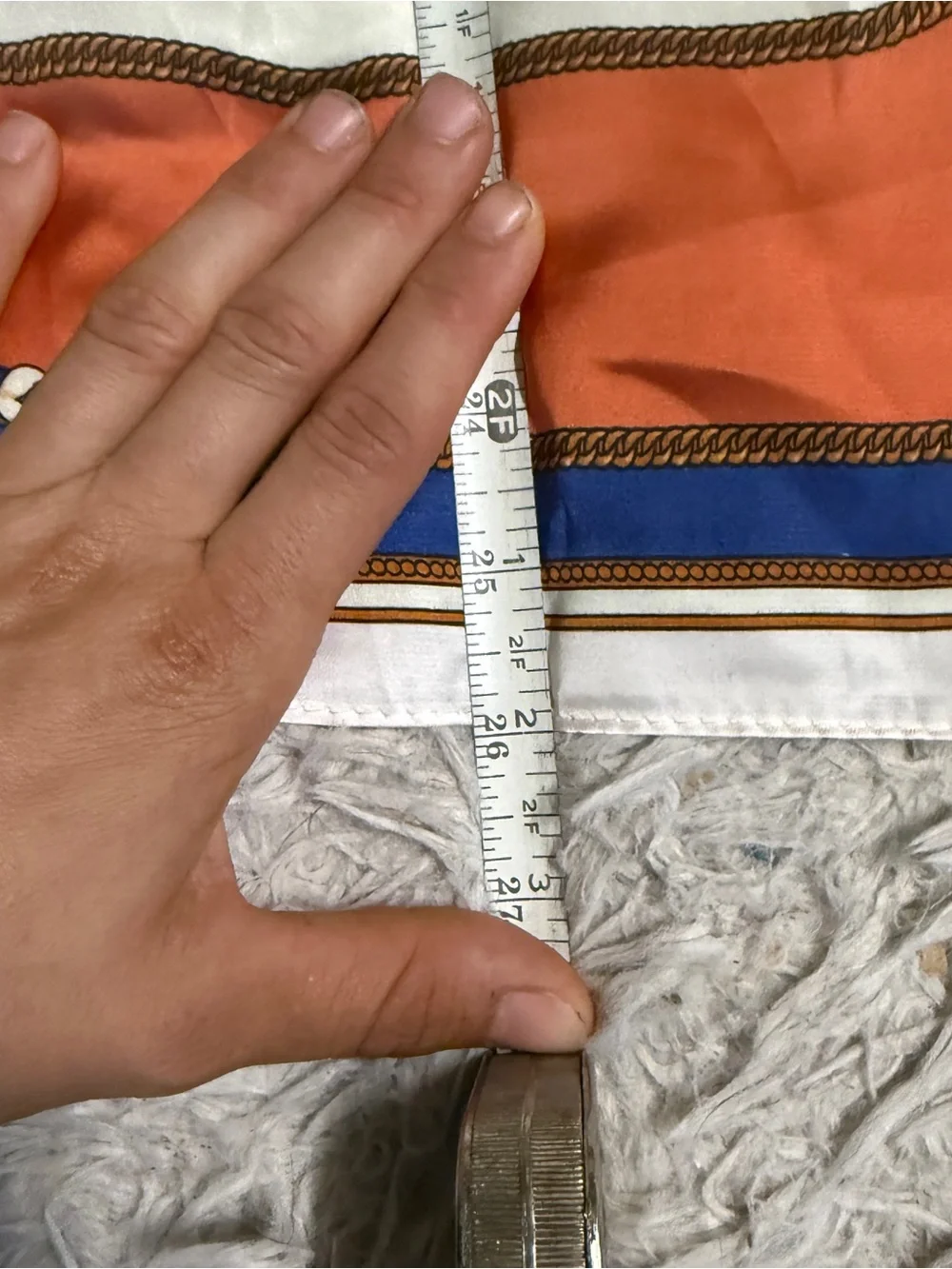 Orange/Blue Equestrian Horseback Riding Pattern Silk Scarf. Good Condition.